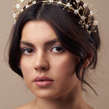 Boho crystal flower crown in gold and ivory - Isobel - with matching Haillie hairpins