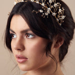 Boho crystal flower crown in gold and ivory with two matching Coralie hairpins - Isobel
