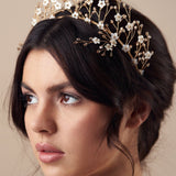 Clear Gold crystal flower hairpins with matching Isobel crown