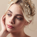 Flower wedding hairpins trio set in mother of pearl and gold crystal with matching Coraline crown