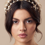 Boho crystal flower crown in gold and ivory with two matching Coralie hairpins - Isobel