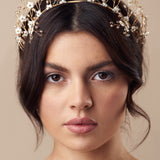 Boho crystal flower crown in gold and ivory with two matching Coralie hairpins - Isobel