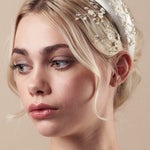 Embellished floral ivory padded headband with crystals and pearls and matching hairpins