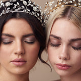 models wear silver and gold versions of crystal flower crown - Mabel