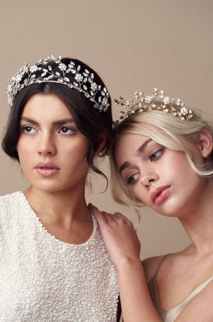 Silver botanical crystal flower crown - Mabel