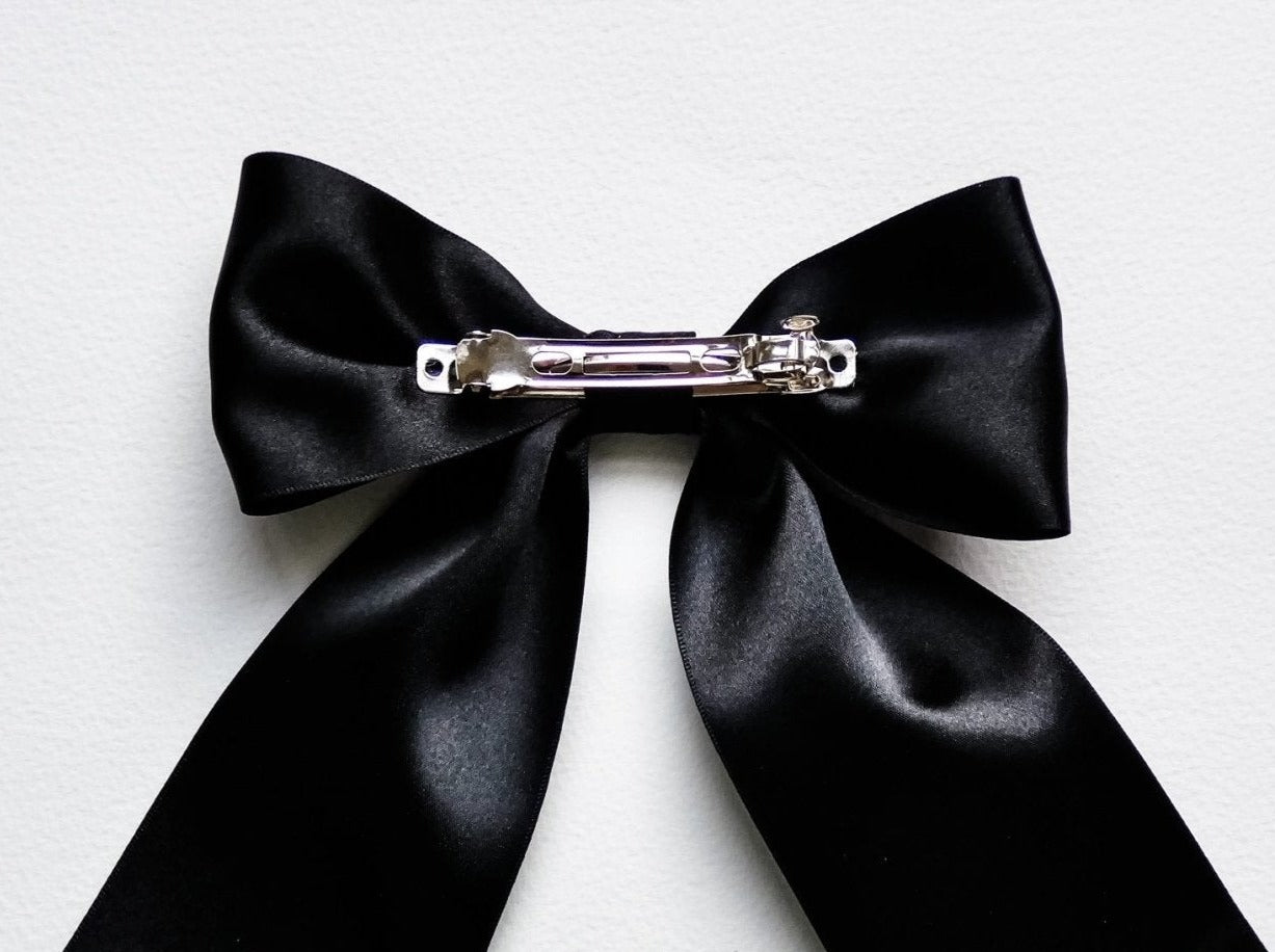 Valeria black  satin hair bow clip