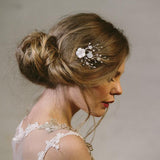Imogen silver mother of pearl flower wedding comb
