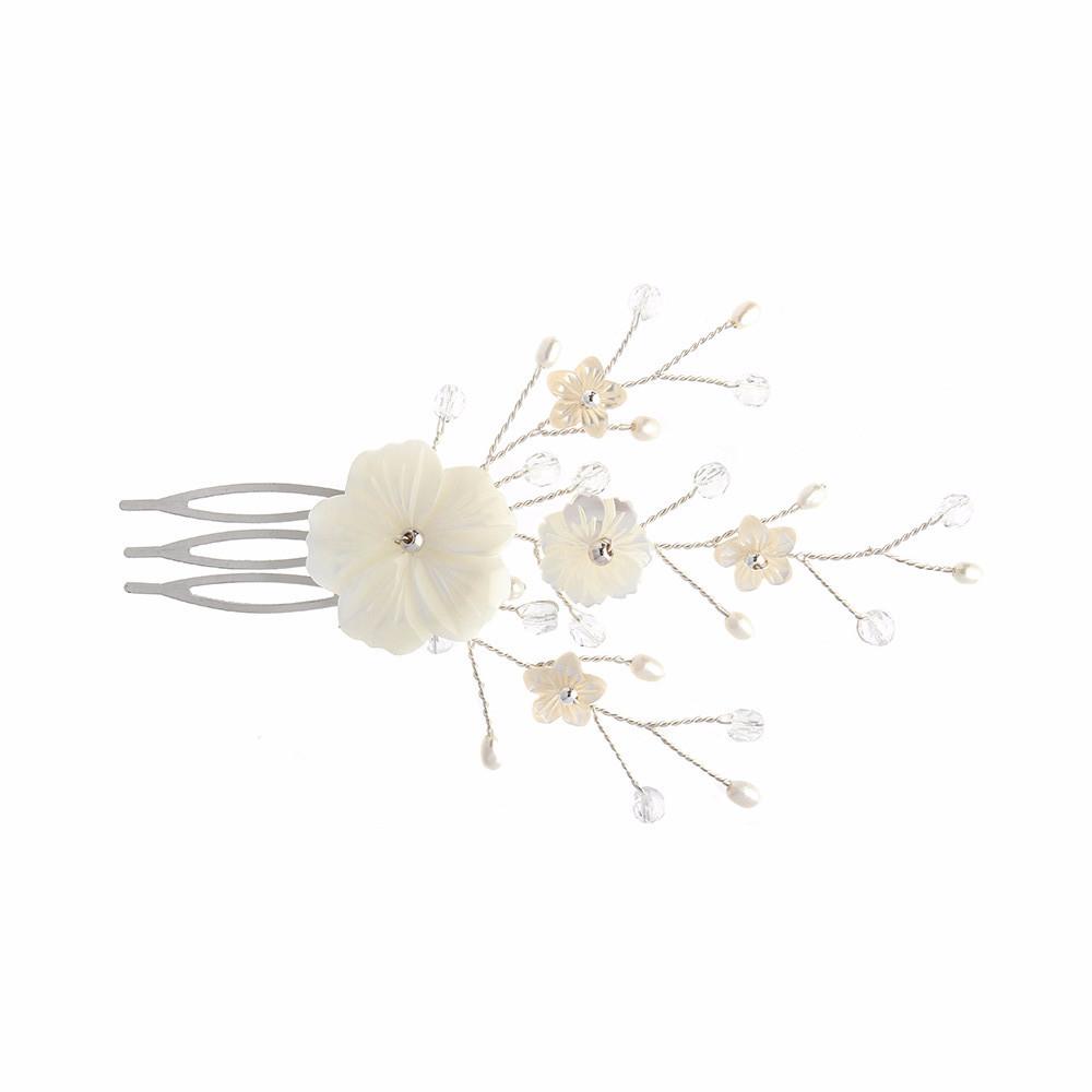 Imogen small silver mother of pearl flower wedding headpiece