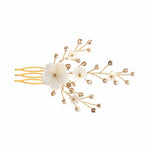 Imogen gold crystal and mother of pearl flower wedding comb