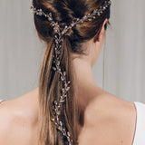 Rose gold Swarovski crystal and freshwater pearl plait bridal hairvine - India Y hairvine