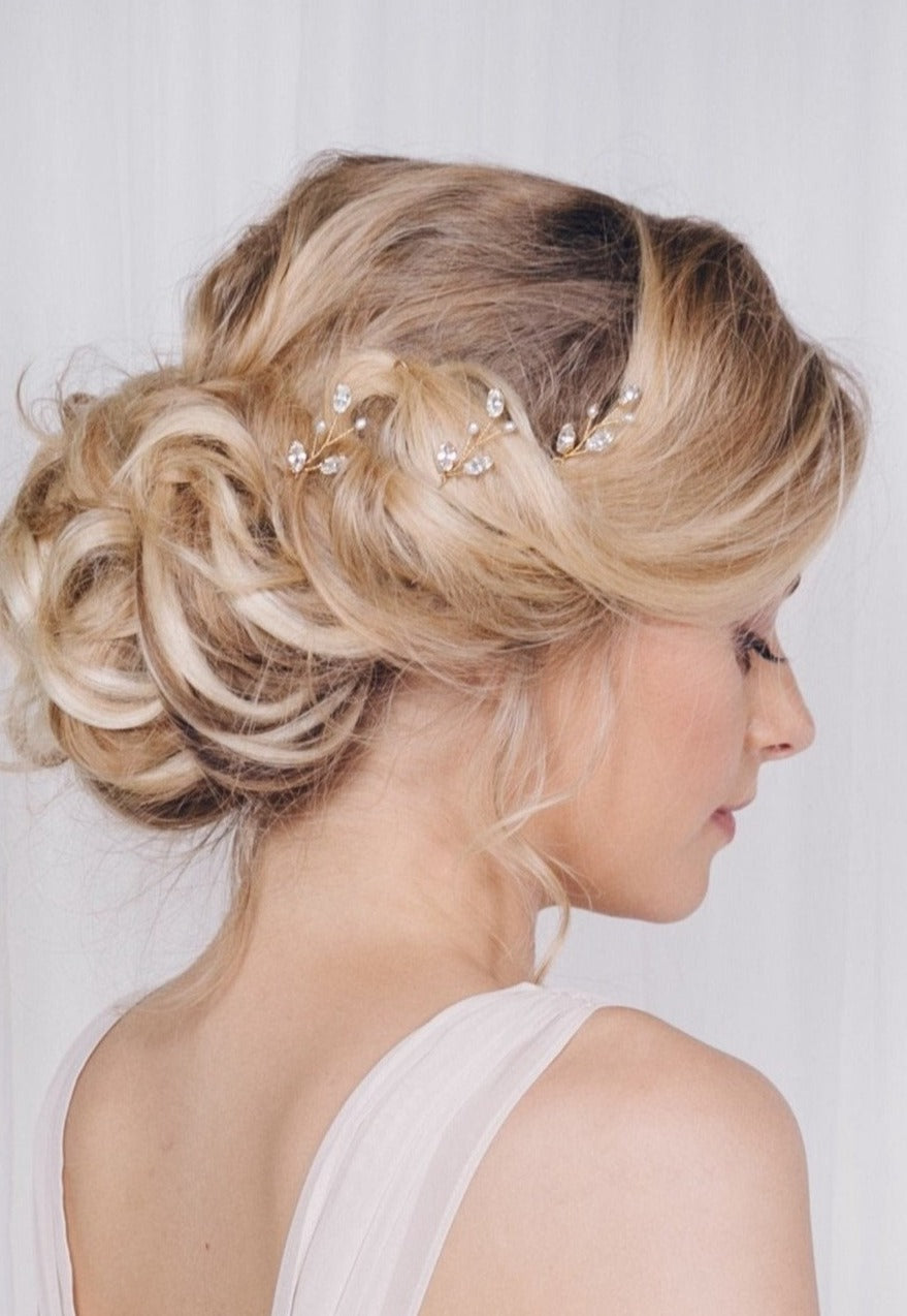 Small crystal and pearl wedding hairpins