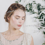 Crystal and pearl ribbon tie wedding forehead band