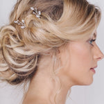 Small crystal and pearl wedding hairpins silver