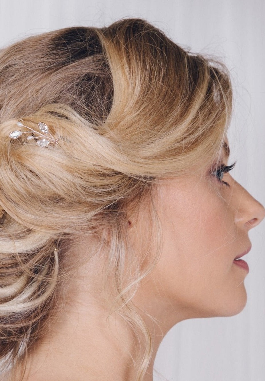 Small crystal and pearl wedding hairpins rose gold