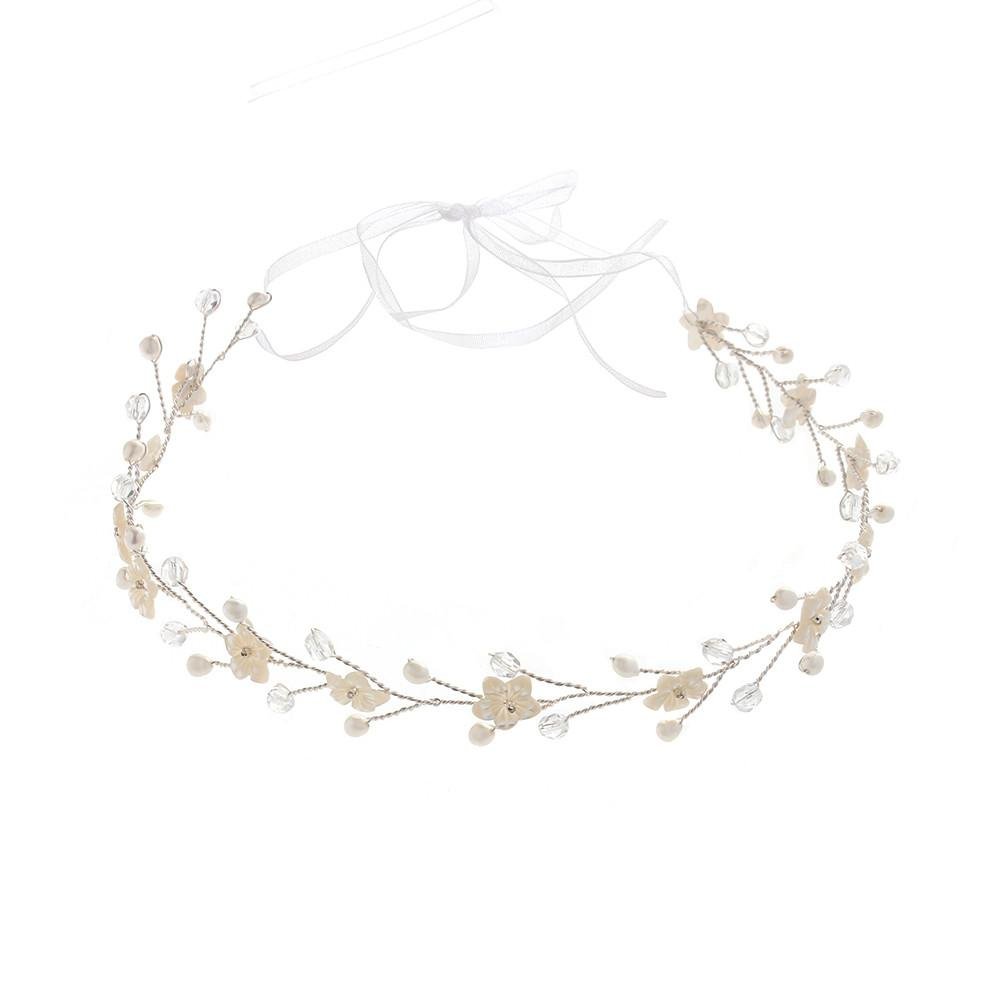 Isabella silver freshwater pearl, crystal and mother of pearl flower headband