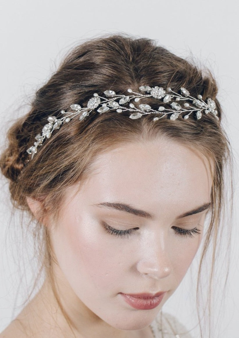 Crystal and pearl tiara bridal headband