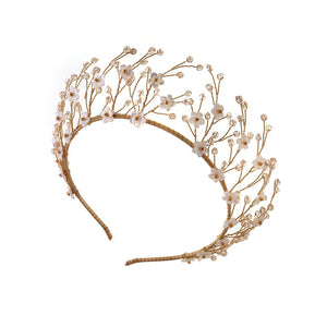 Boho crystal flower crown in gold and ivory - Isobel