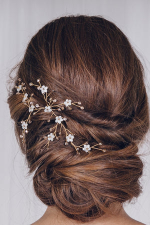Small mother of pearl and crystal flower hairvine - Ivy