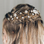 Gold mother of pearl flower bohemian crown intertwined woven wedding hairvine - Katarina