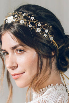 Gold boho crown intertwined woven bridal hair vine - Katarina