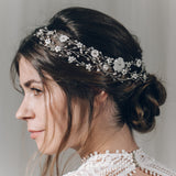 Silver pearl bohemian side woven wedding hairvine - Katarina