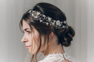 Silver pearl bohemian side woven wedding hairvine - Katarina