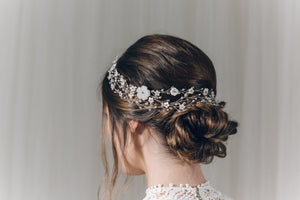 Silver side updo intertwined wedding hair vine - Katarina