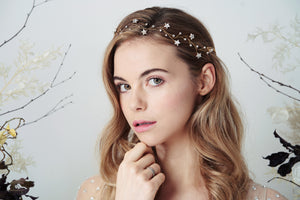 Swarovski star celestial modern boho wedding headband hair vine in gold