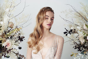 Gold Swarovski star wedding hairvine Larissa worn with soft waves