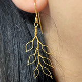 Laurel Delicate Leaf Design Drop Earrings - Gold or Silver Plated
