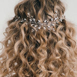 Modern boho Swarovski Crystal silver leafy long wedding hair vine - Lily