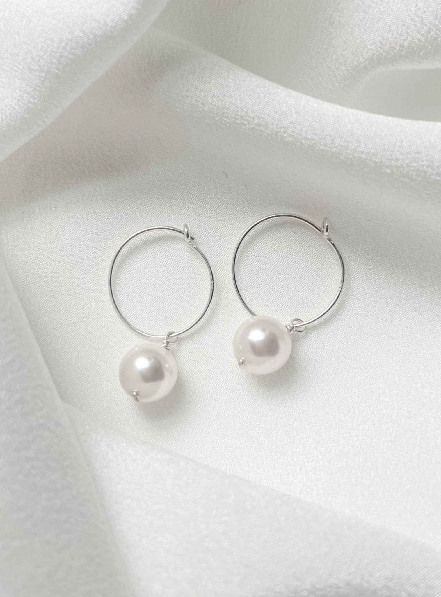 Lola vegan silver round pearl hoop earrings debbiecarlisle.com £40