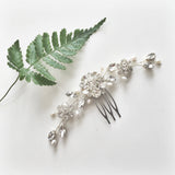 Lucille Silver Crystal and Pearl Floral Veil Comb