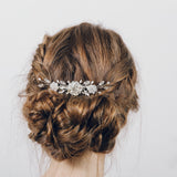 Simple crystal and pearl up do wedding hair comb