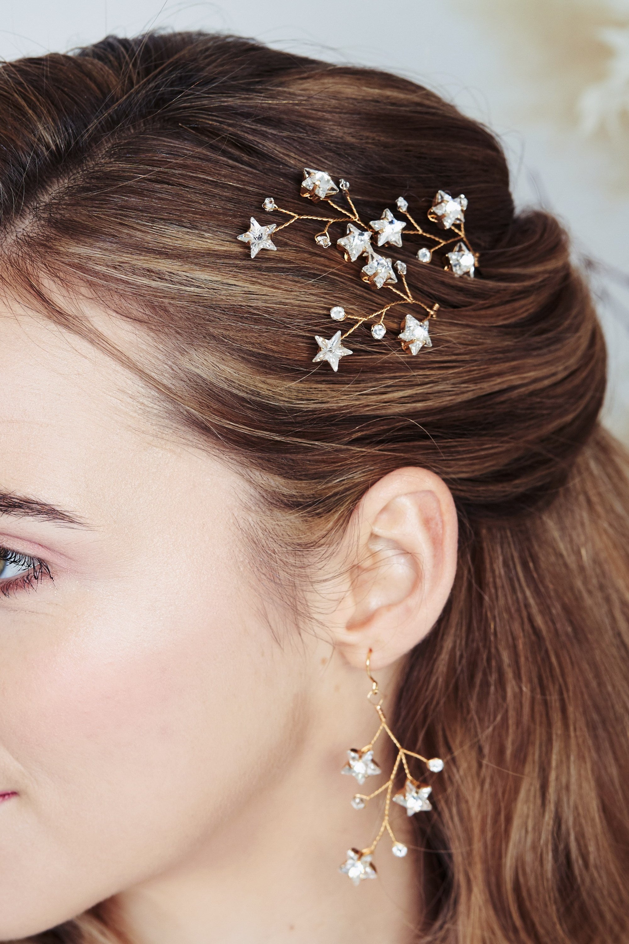 Lunaria Swarovski Crystal star cluster hairpins trio and earrings set by debbiecarlisle.com