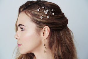 Gold Swarovski Crystal star bridal hairpins trio set Lunaria and wedding earrings