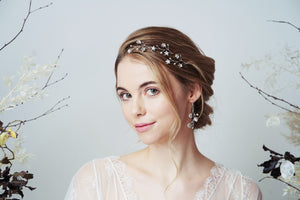 Silver Lunaria Swarovski Crystal star bridal hairpins set and earrings set worn with soft up do