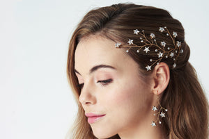 Lunella Swarovski Crystal star cluster hairvine and Lunaria earrings set by debbiecarlisle.com