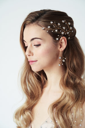 Lunella Swarovski Crystal star hairvine worn with Lunaria earrings