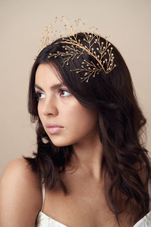 Delicate gold crystal crown with May hairpins - Maeve