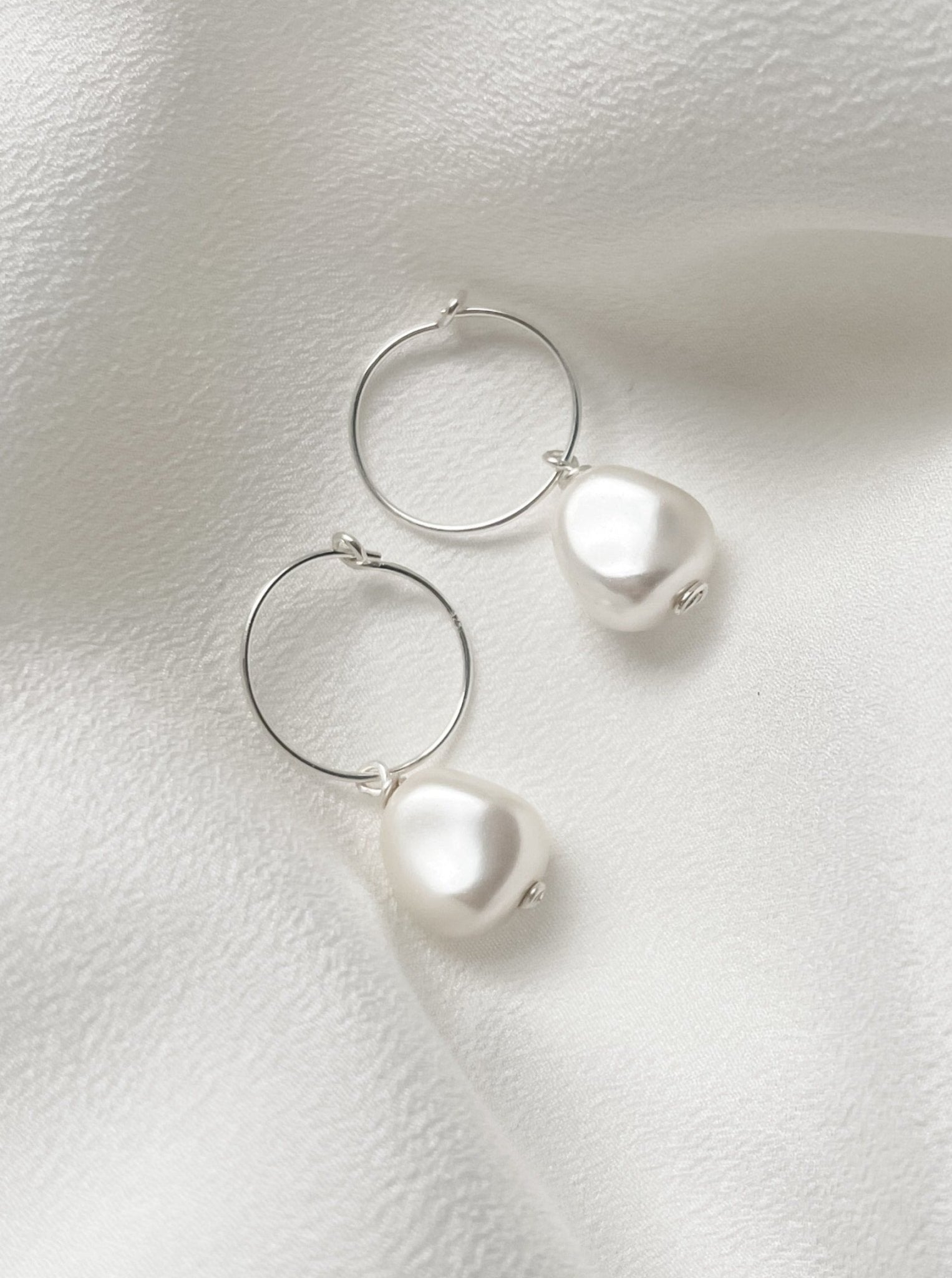 Lyla silver vegan baroque pearl hoop earrings