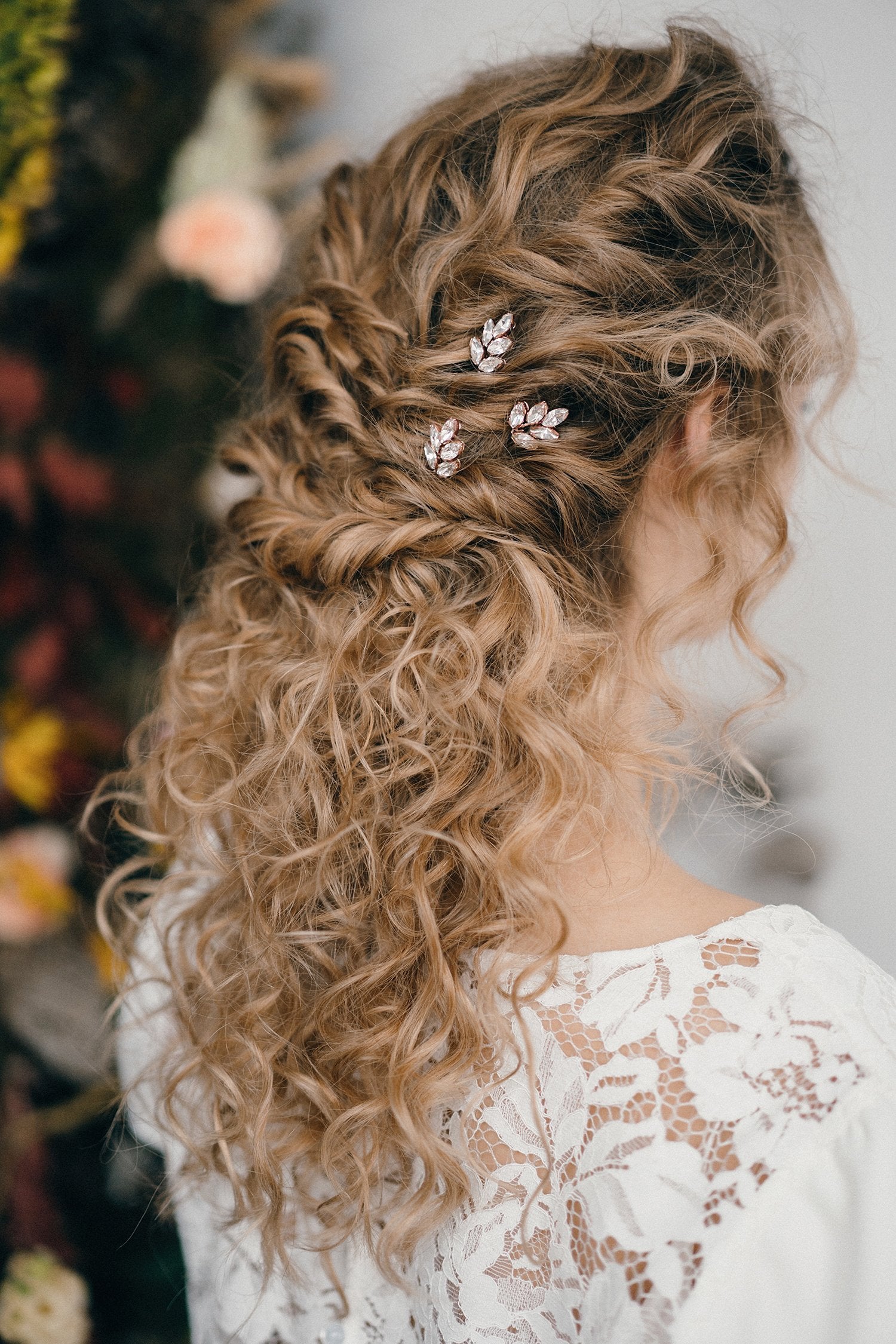 Rose gold crystal wedding hairpins