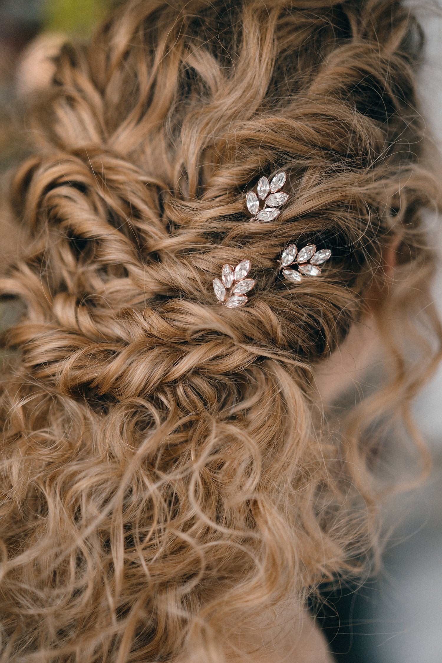 Rose gold crystal wedding hairpins