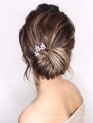 Vintage Hollywood crystal bridal hairpin trio set in opal, rose gold, silver or gold - Lyra