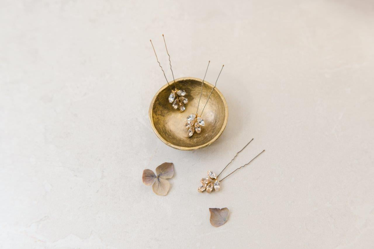 Gold Swarovski hairpins