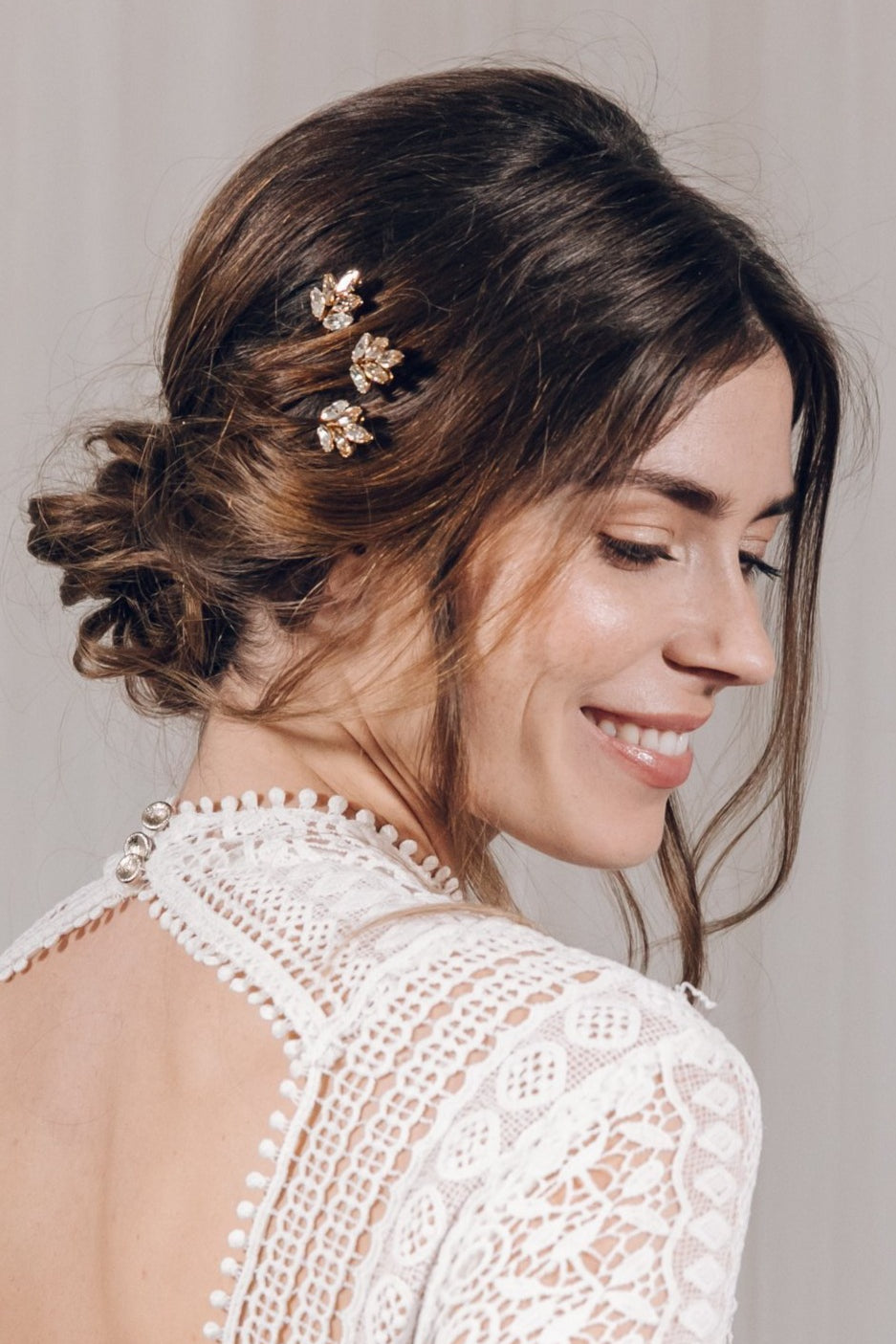 Swarovski crystal wedding hair pin trio set in two tone gold - Lyra