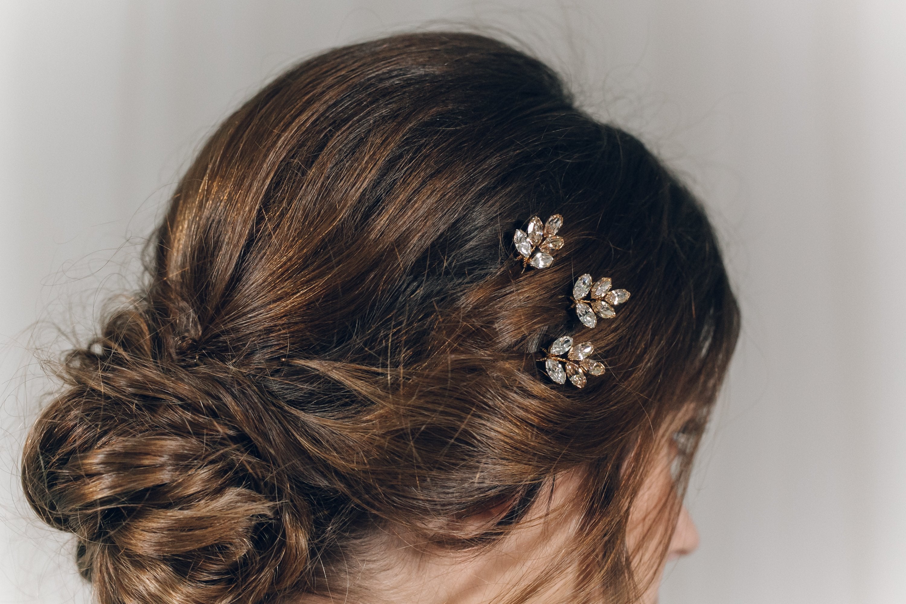 Swarovski crystal bridal hair pin trio in two tone gold - Lyra 