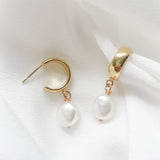 Maddie gold thick hoop baroque pearl earrings