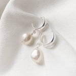 Maddie silver thick hoop baroque pearl earrings