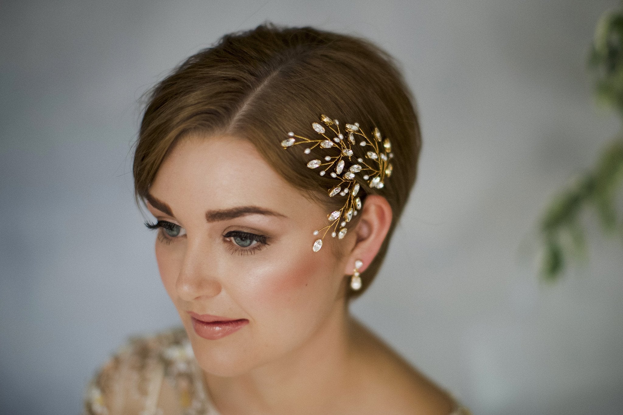 Large leafy crystal wedding hairpin - Maisie - Debbie Carlisle